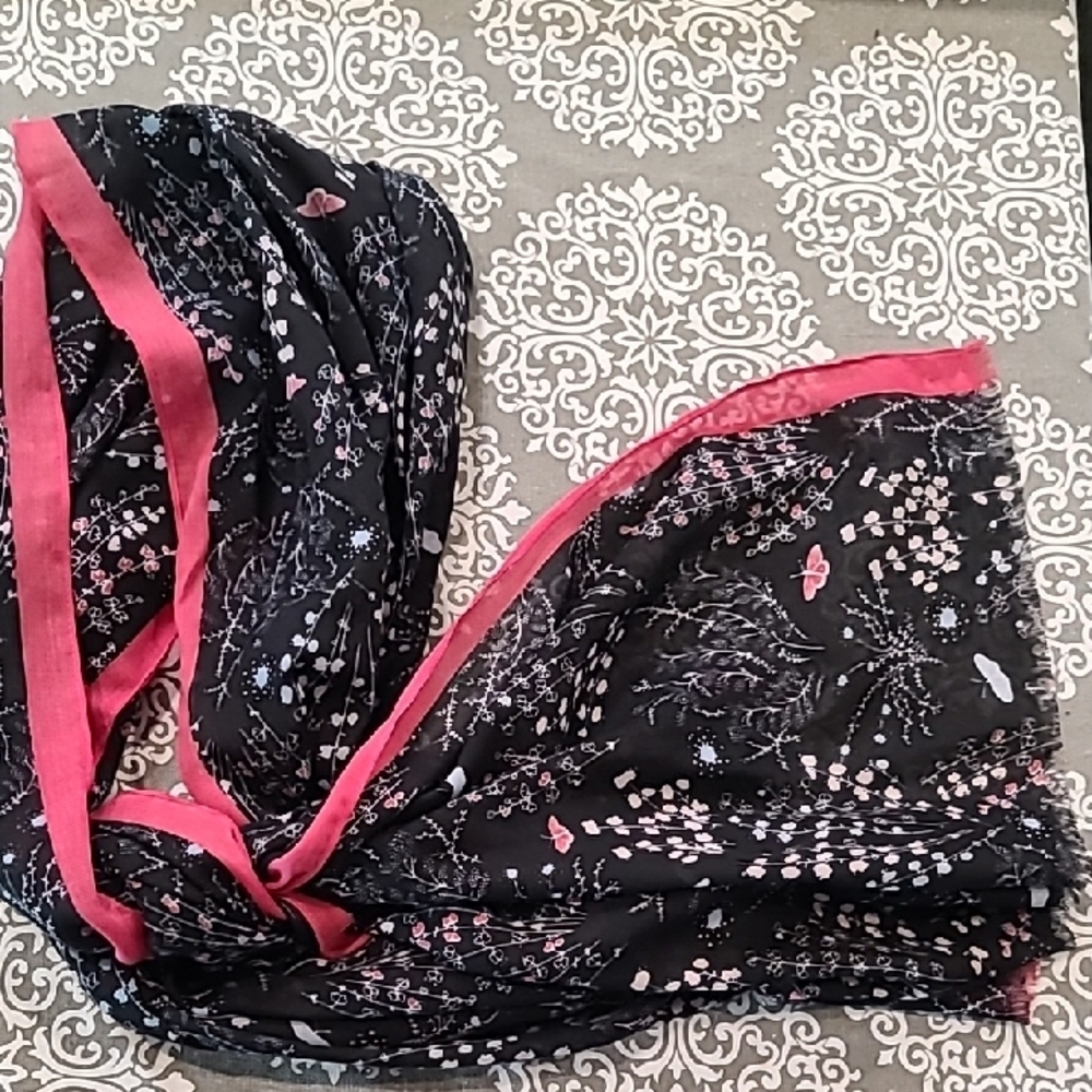 Elegant Black and Pink Floral Scarf